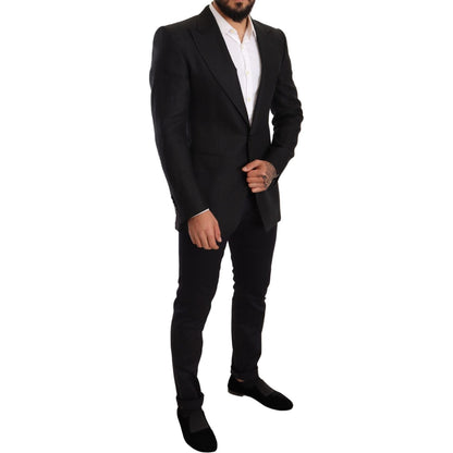 Dolce & Gabbana Black Linen Slim Fit Coat Jacket Blazer