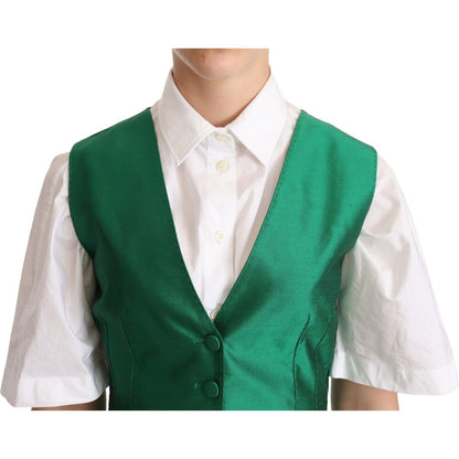 Dolce & Gabbana Green Silk Satin Sleeveless Waistcoat Vest Vest Jacket