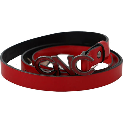 Costume National Red Black Reversible Leather Logo Buckle Belt WOMAN BELTS