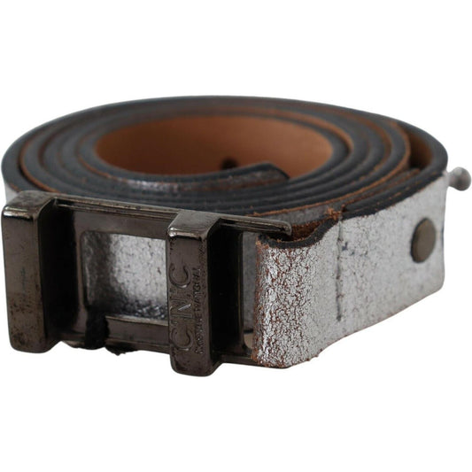 Costume National Brown Metallic Silver Leather Belt PAN71811- 85