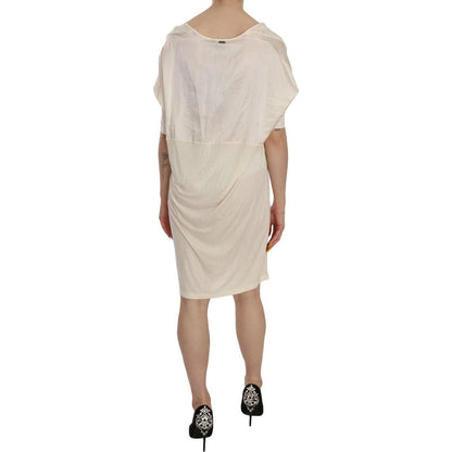 Costume National Cream Round Neck Knee Length Dress WOMAN DRESSES