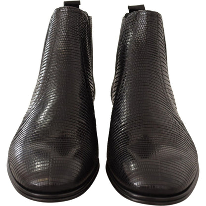 Dolce & Gabbana Black Leather Lizard Skin Ankle Boots MAN BOOTS