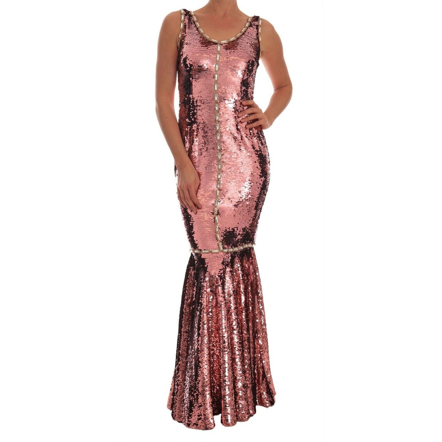 Dolce & Gabbana Pink Sequined Sheath Crystal Dress Gown