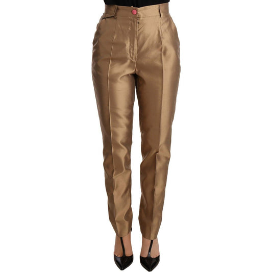 Dolce & Gabbana Gold Silk Tapered Trouser Metallic Pants PAN72286 -36