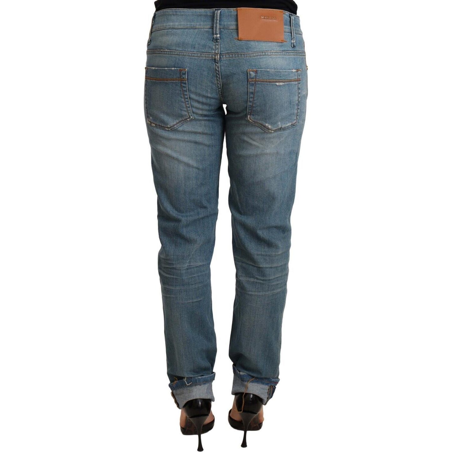 Acht Blue Washed Cotton Folded Hem Women Trouser Jeans & Pants