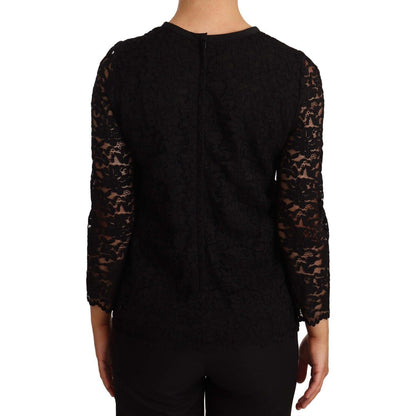 Dolce & Gabbana Black Floral Lace Nylon Blouse Top