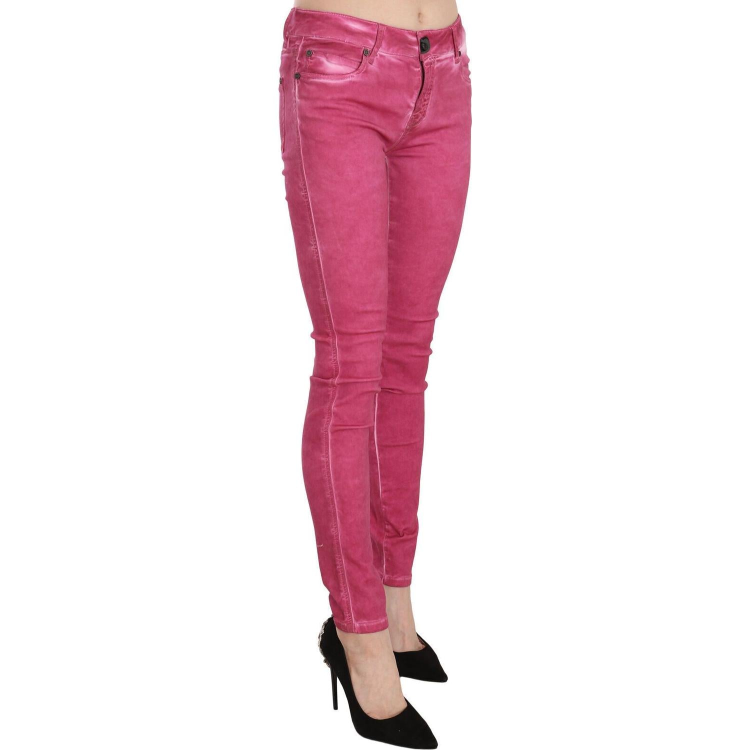 PLEIN SUD Pink Velvet Mid Waist Skinny Trouser Pants