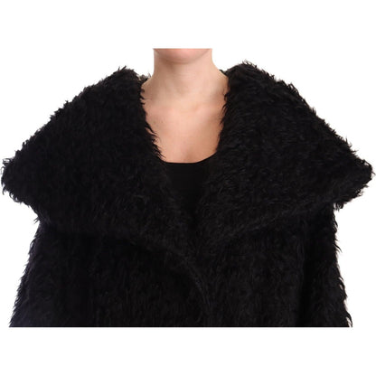 Dolce & Gabbana Black Mohair Fur Cape Trench Coat Jacket