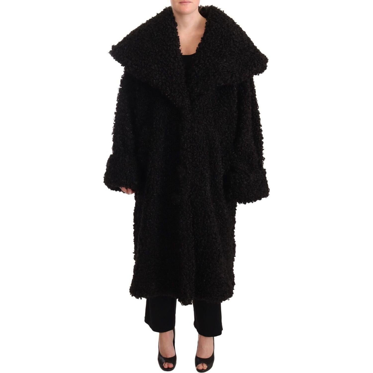 Dolce & Gabbana Black Polyester Fur Trench Coat Jacket