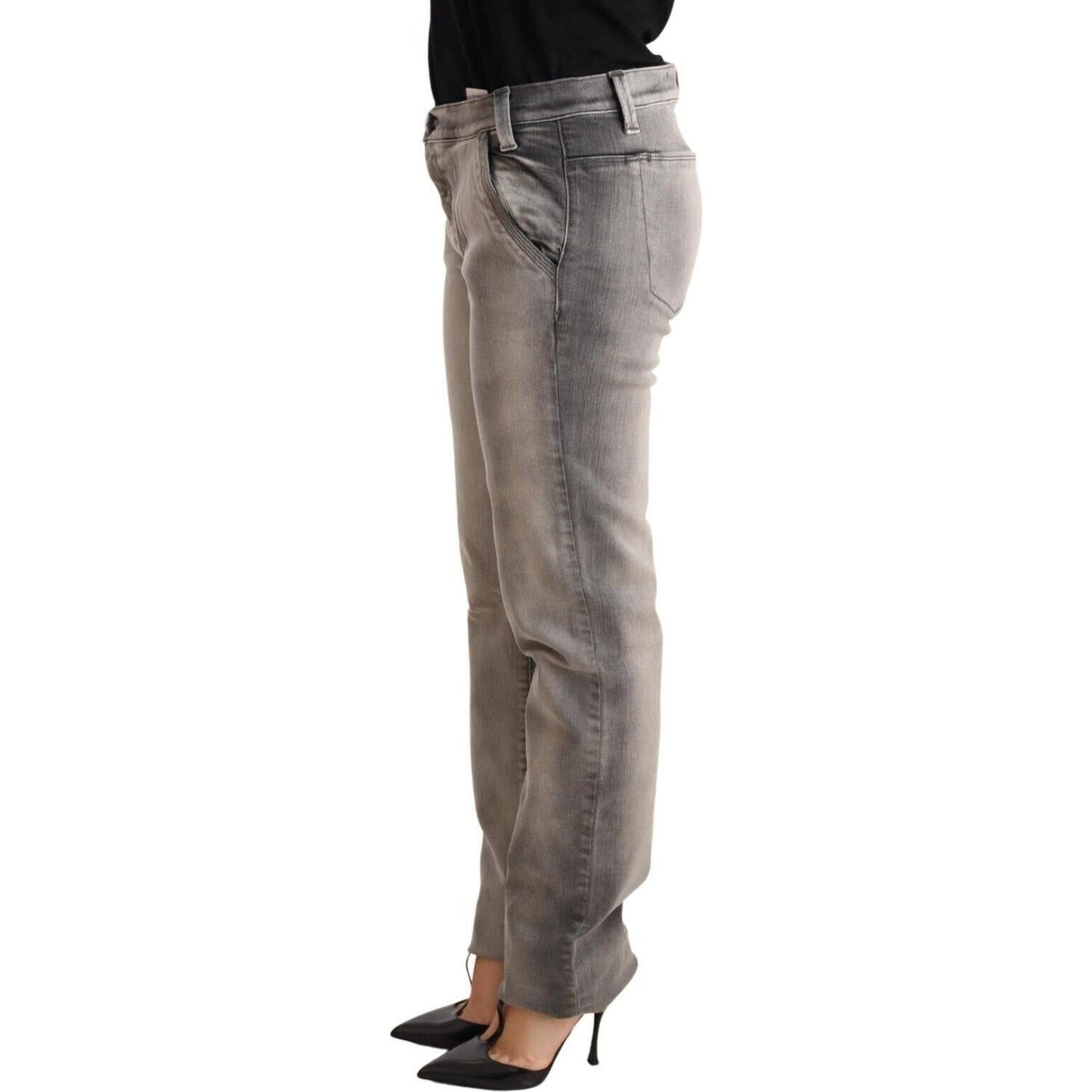 Ermanno Scervino Gray Washed Low Waist Skinny Trouser Cotton Jeans Jeans & Pants