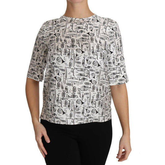 Dolce & Gabbana White Musical Instruments Print Blouse Blouse Top