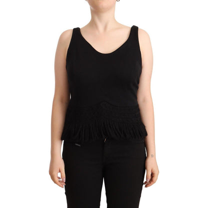 Ermanno Scervino Black Cotton Sleevelesss Tank Casual Top WOMAN TOPS AND SHIRTS