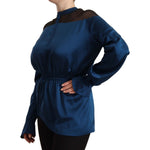 Masha Ma Blue Silk Long Sleeves Elastic Waist Top Blouse TSH7440 - 38