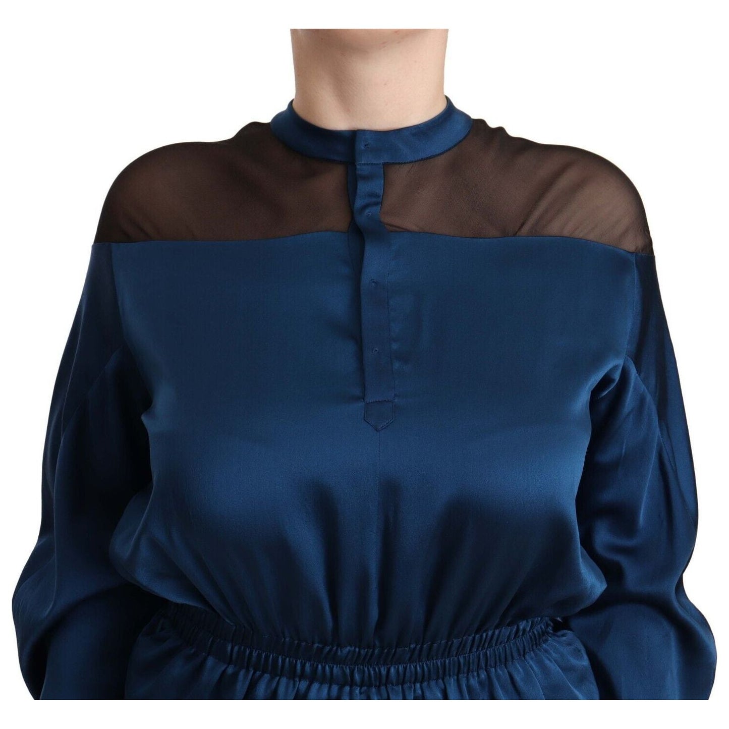 Masha Ma Blue Silk Long Sleeves Elastic Waist Top Blouse TSH7440 - 38