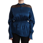 Masha Ma Blue Silk Long Sleeves Elastic Waist Top Blouse TSH7440 - 38