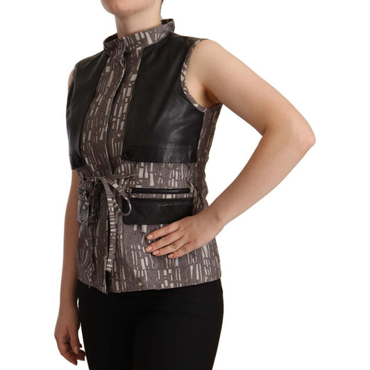 Comeforbreakfast Brown Black Vest Leather Sleeveless Top Blouse WOMAN TOPS AND SHIRTS
