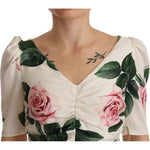 Dolce & Gabbana White Roses Print Stretch Silk Pleated Dress DR28258 - 38