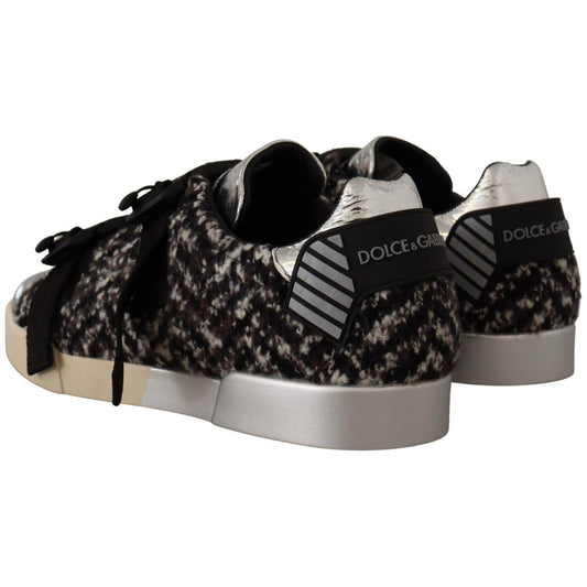Dolce & Gabbana Silver Leather Brown Cotton Wool Sneakers Shoes MV4402 - 44