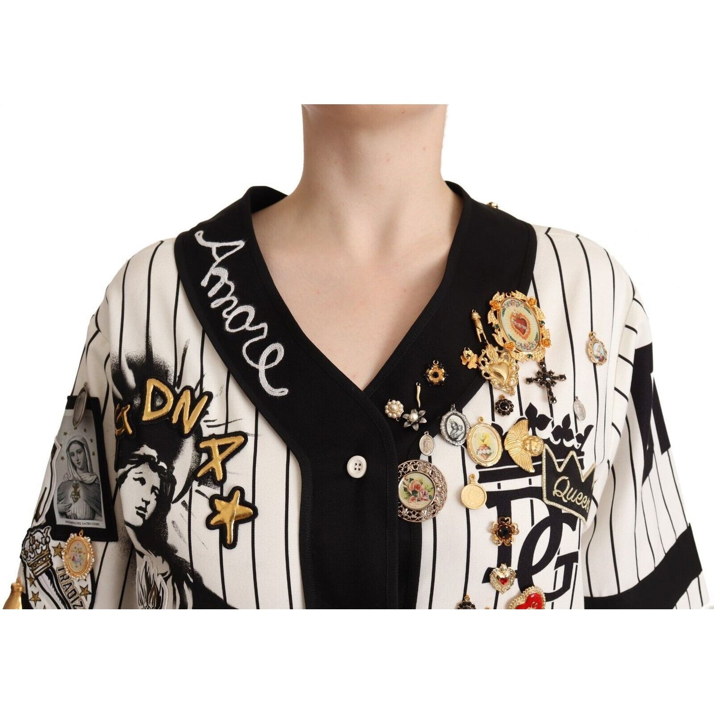 Dolce & Gabbana White Cotton Crystal Charms Amore Shirt