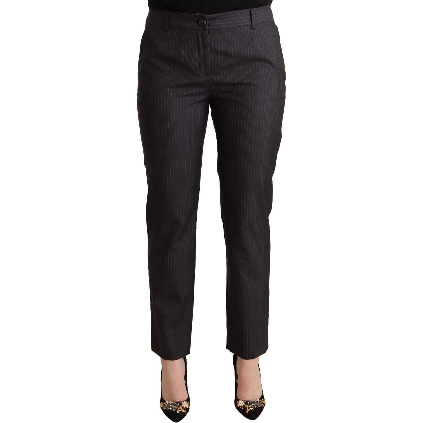 Dolce & Gabbana Black Striped Wool Tapered Trouser Pants Jeans & Pants