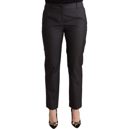 Dolce & Gabbana Black Striped Wool Tapered Trouser Pants Jeans & Pants