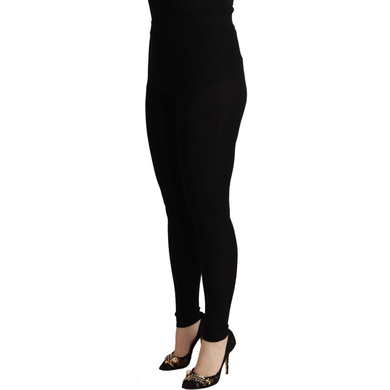 Dolce & Gabbana Black Cashmere Stretch Waist Tights Pants