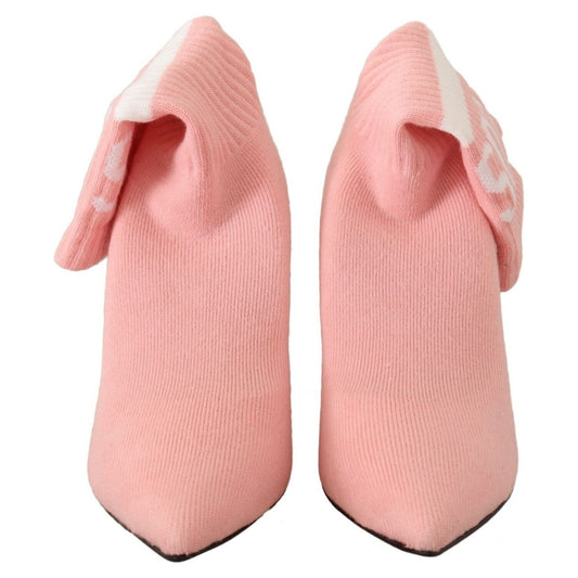 GCDS Pink Suede Logo Socks Block Heel Ankle Boots Shoes LA9415 - 40