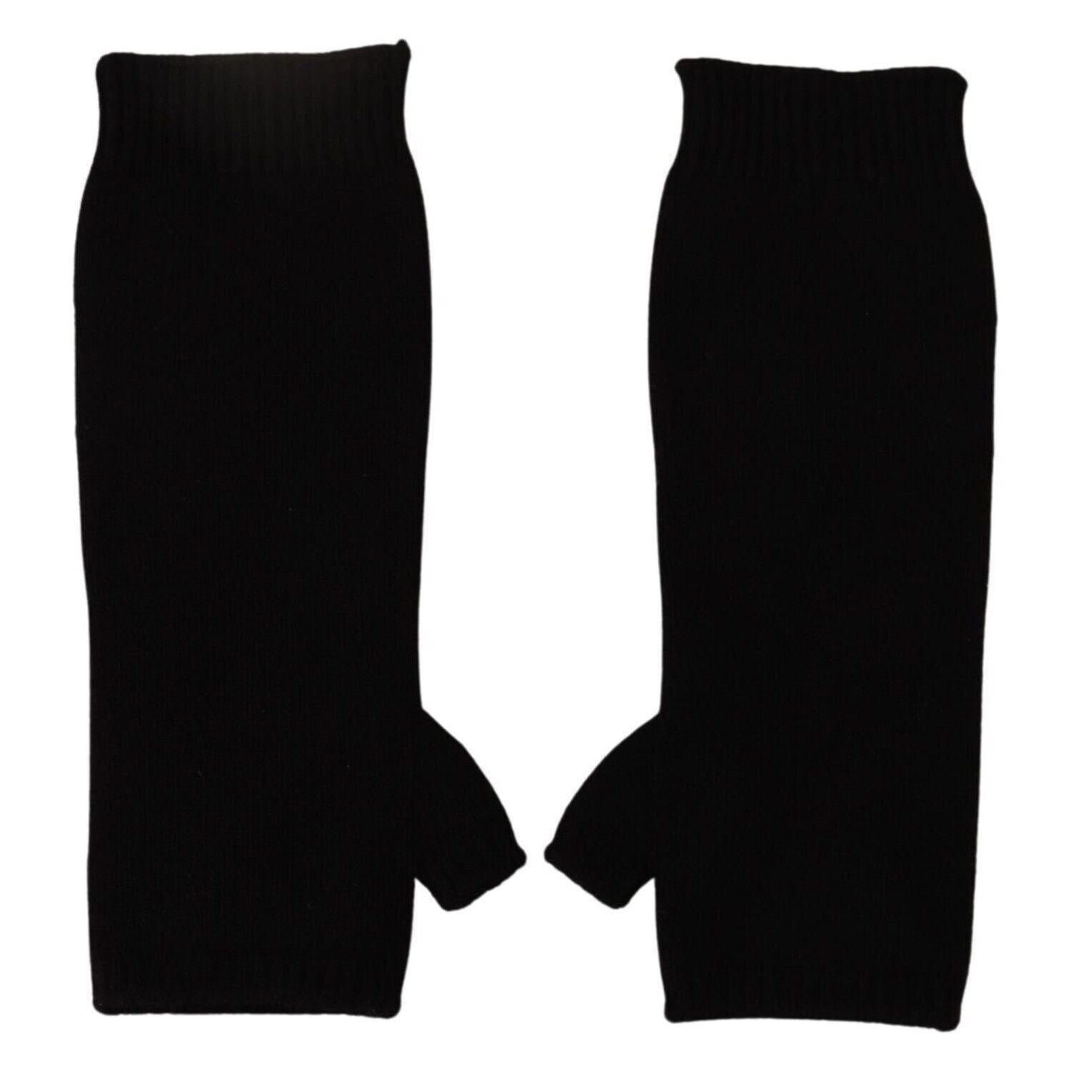 Dolce & Gabbana Black Knitted Fingerless Elbow Length Gloves
