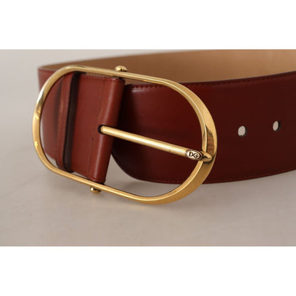Dolce & Gabbana Maroon Leather Gold Metal Oval Buckle Belt