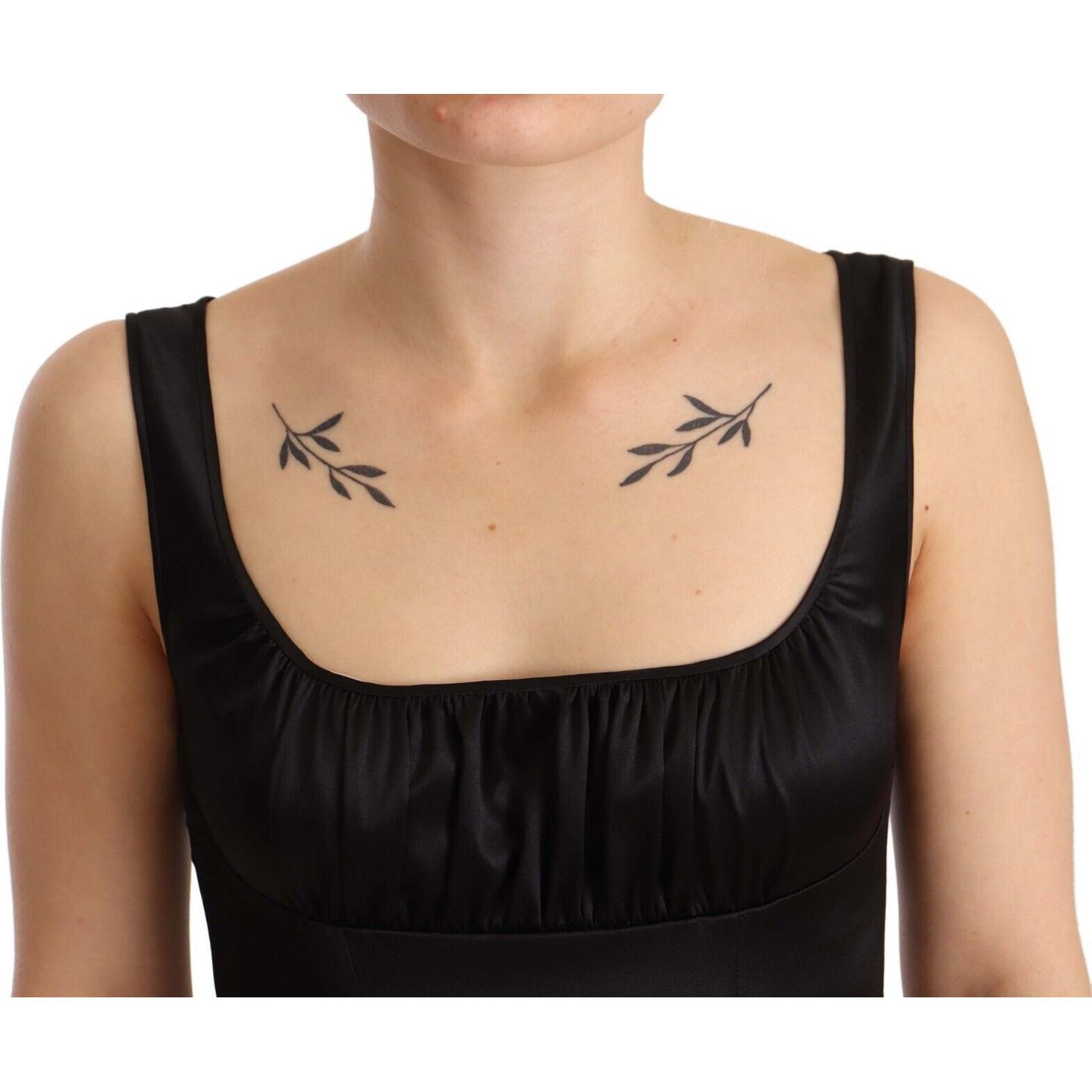 优雅黑色真丝中长款连衣裙