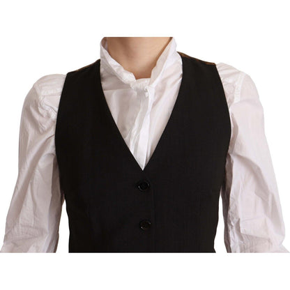 Dolce & Gabbana Black Button Down Sleeveless Vest Polyester Top