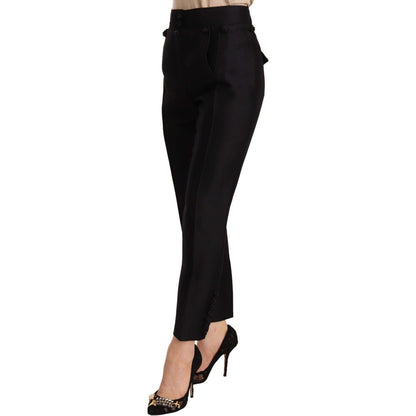 Dsquared² Black Button Embellished Cropped High Waist Pants