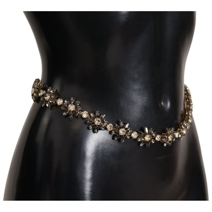 Dolce & Gabbana Black Daisy Crystal Dauphine Texture Belt WOMAN BELTS