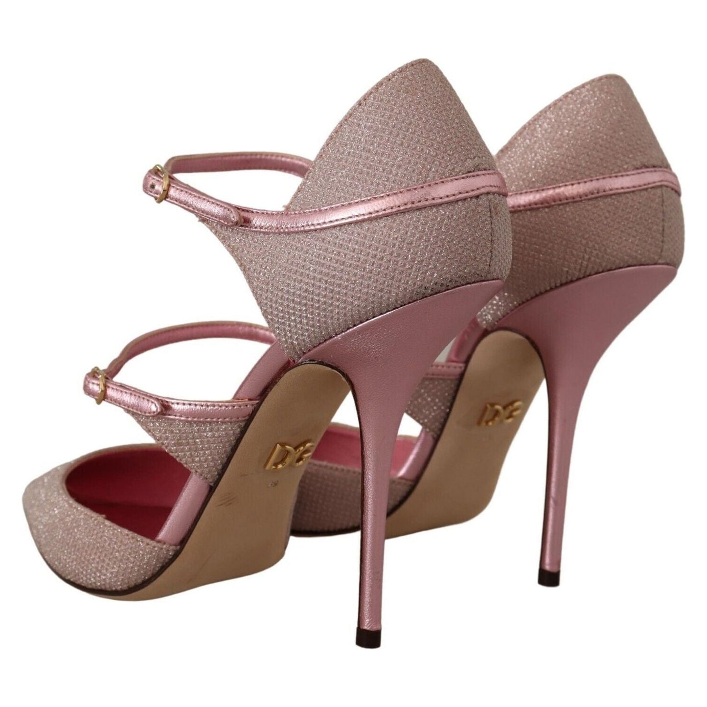 Dolce & Gabbana Pink Glittered Strappy Sandals Mary Jane Shoes