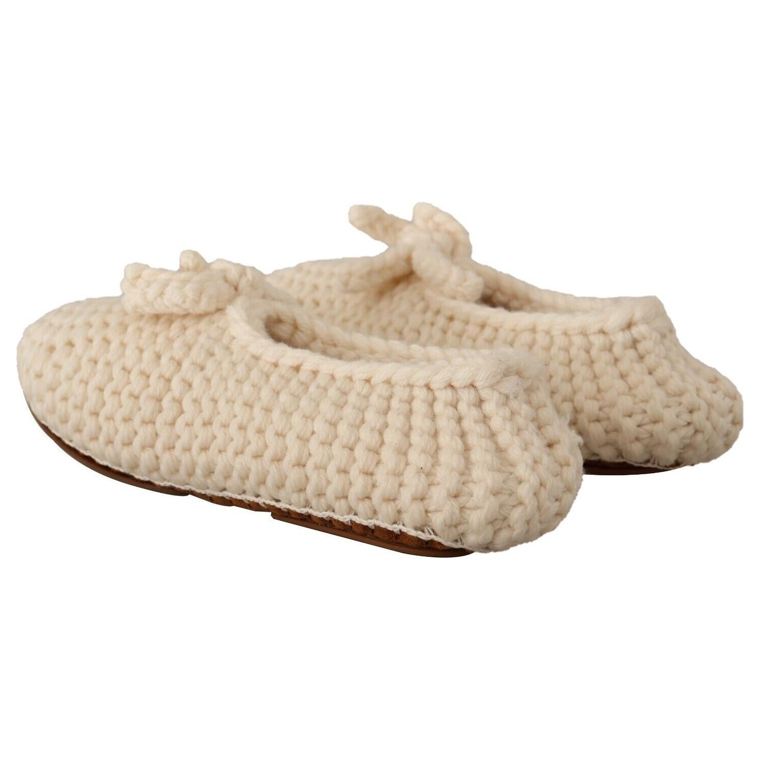 Dolce & Gabbana White Slip On Ballerina Flats Wool Knit Shoes
