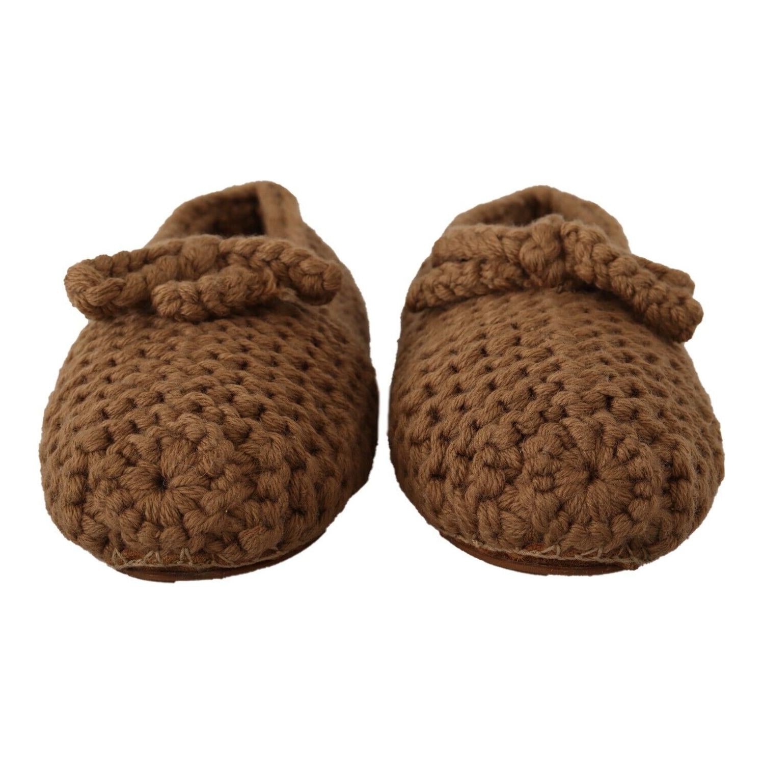 优雅棕色羊毛针织芭蕾平底鞋