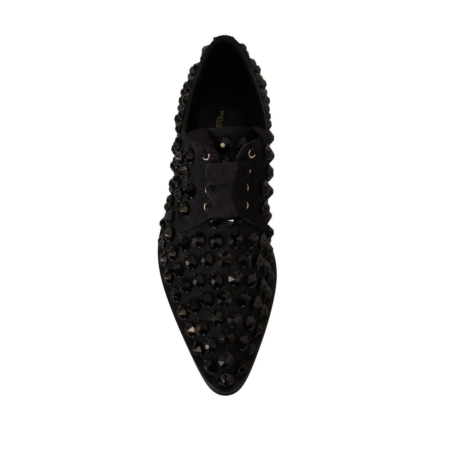 Dolce & Gabbana Black Lace Up Studded Formal Flats Shoes