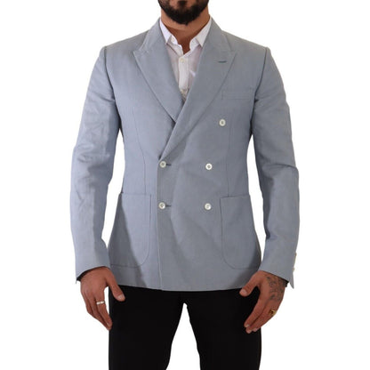 Dolce & Gabbana Blue Cotton Linen Slim Fit Jacket Coat Blazer