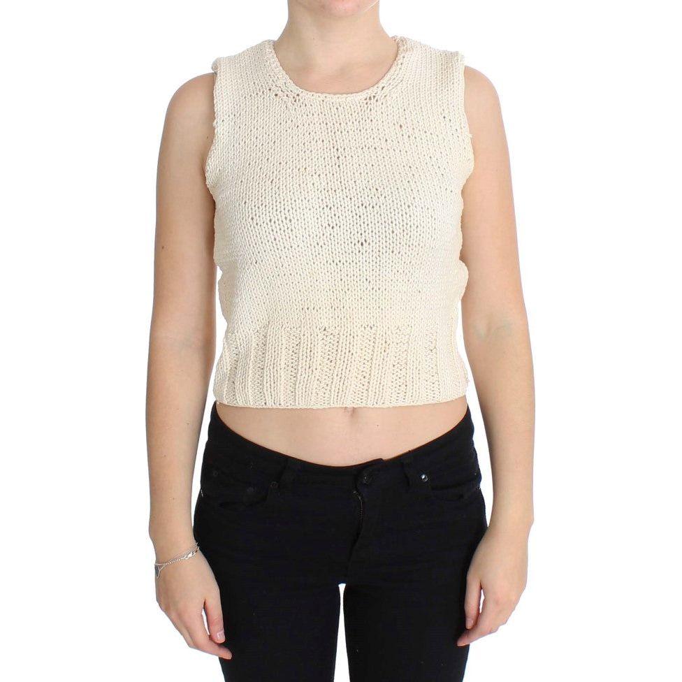PINK MEMORIES Beige Cotton Blend Knitted Sleeveless Sweater SIG30253-1