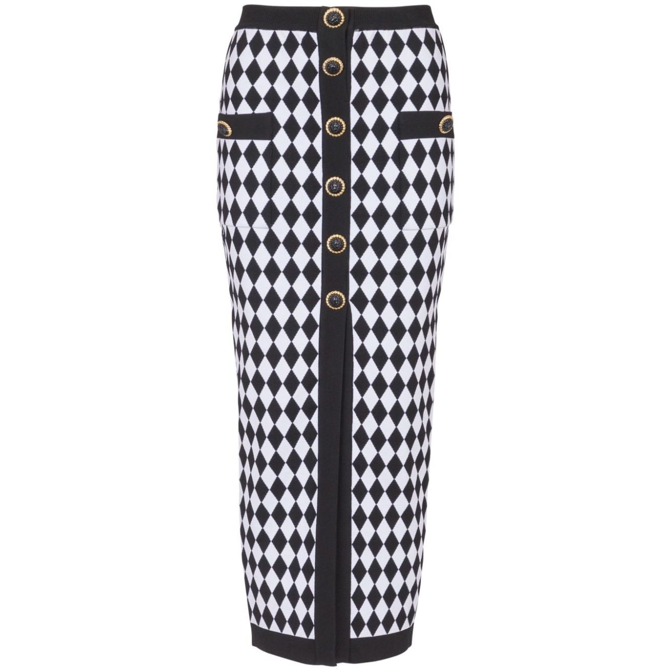 Balmain Diamond-intarsia knitted midi skirt