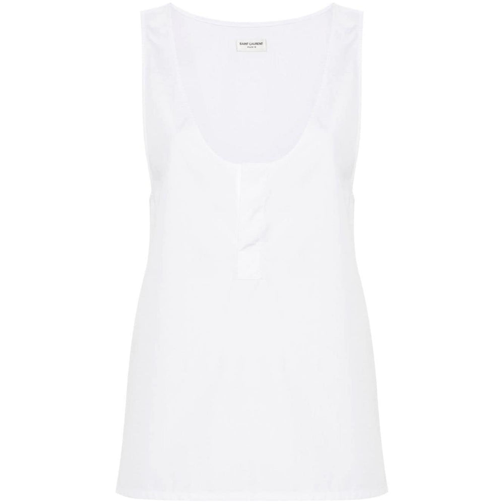 Saint Laurent semi-sheer Henley Tank Top 790074Y227W9000