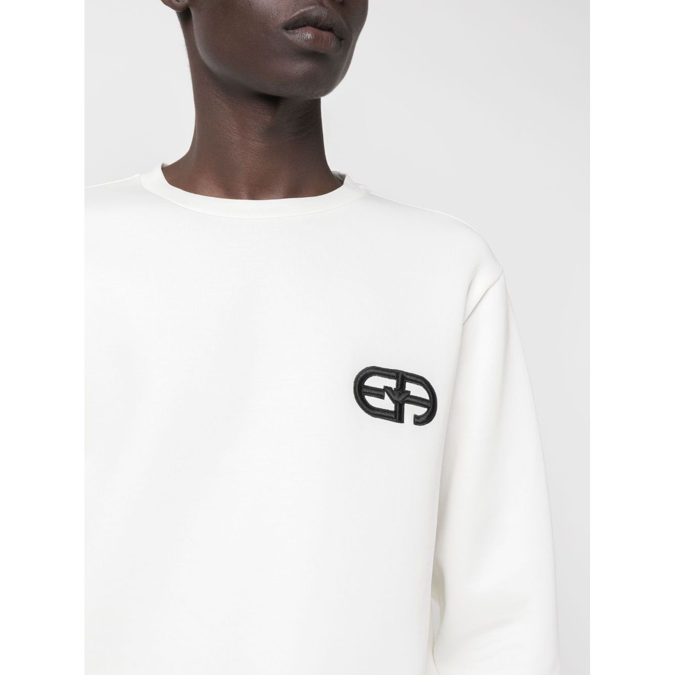 Emporio Armani Double-jersey sweatshirt with embossed embroidered EA logo Topwear