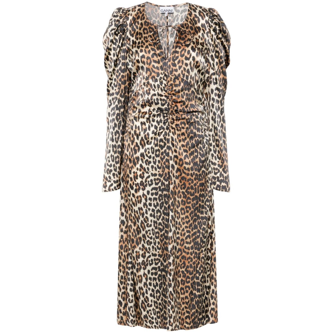 Ganni leopard-print Ruched Midi Dress
