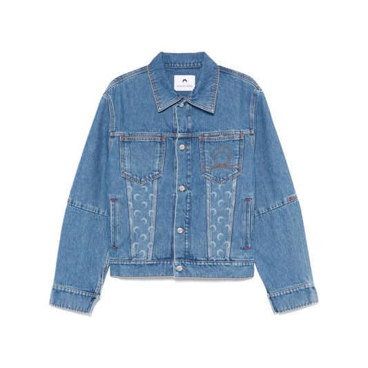 Marine Serre crescent moon-print denim jacket MJA063ACDEN0002BL05-P25