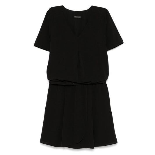 Emporio Armani Short dress with gathered waist and belt in flowing crepe Dresses