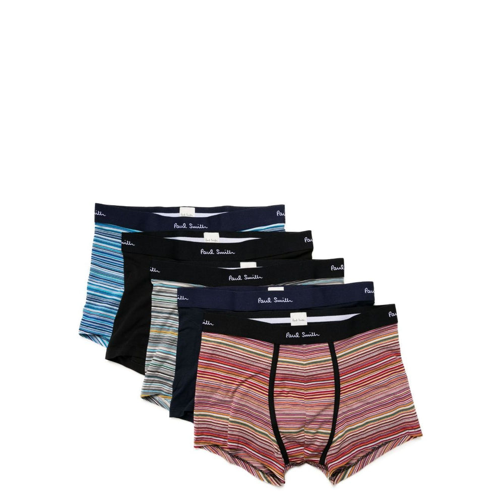 Paul Smith Underwear MultiColour Signature Stripe trunk 5 pack with horizontal stripes and logo waistband in organic cotton.