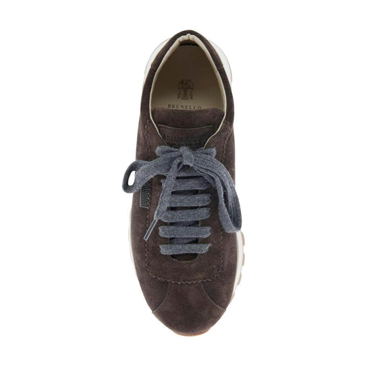 Brunello Cucinelli Suede runners with shiny tab Sneakers