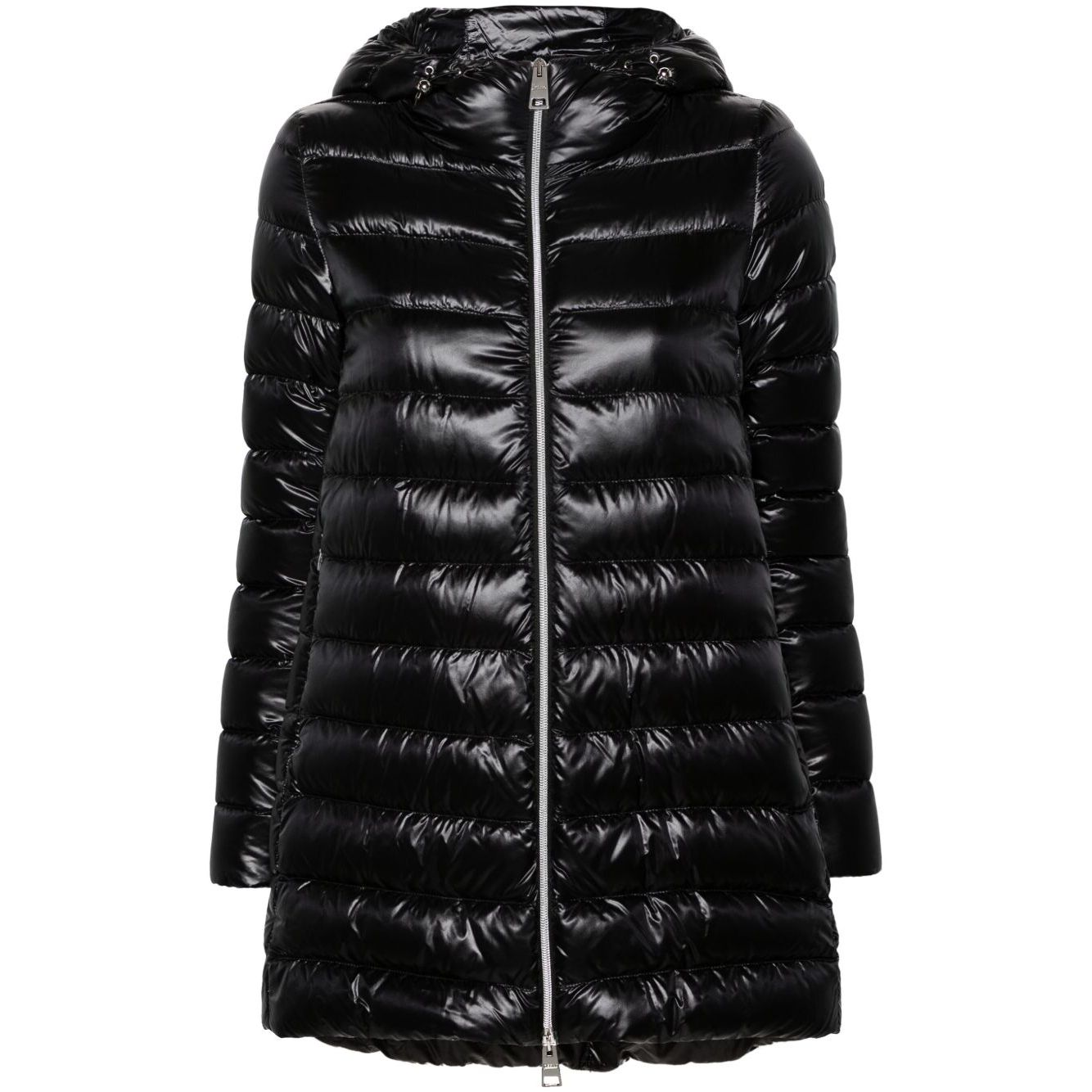 Herno Coats Black feather down padded jacket with drawstring hood and two-way zip fastening. Long sleeves and side zip pockets.