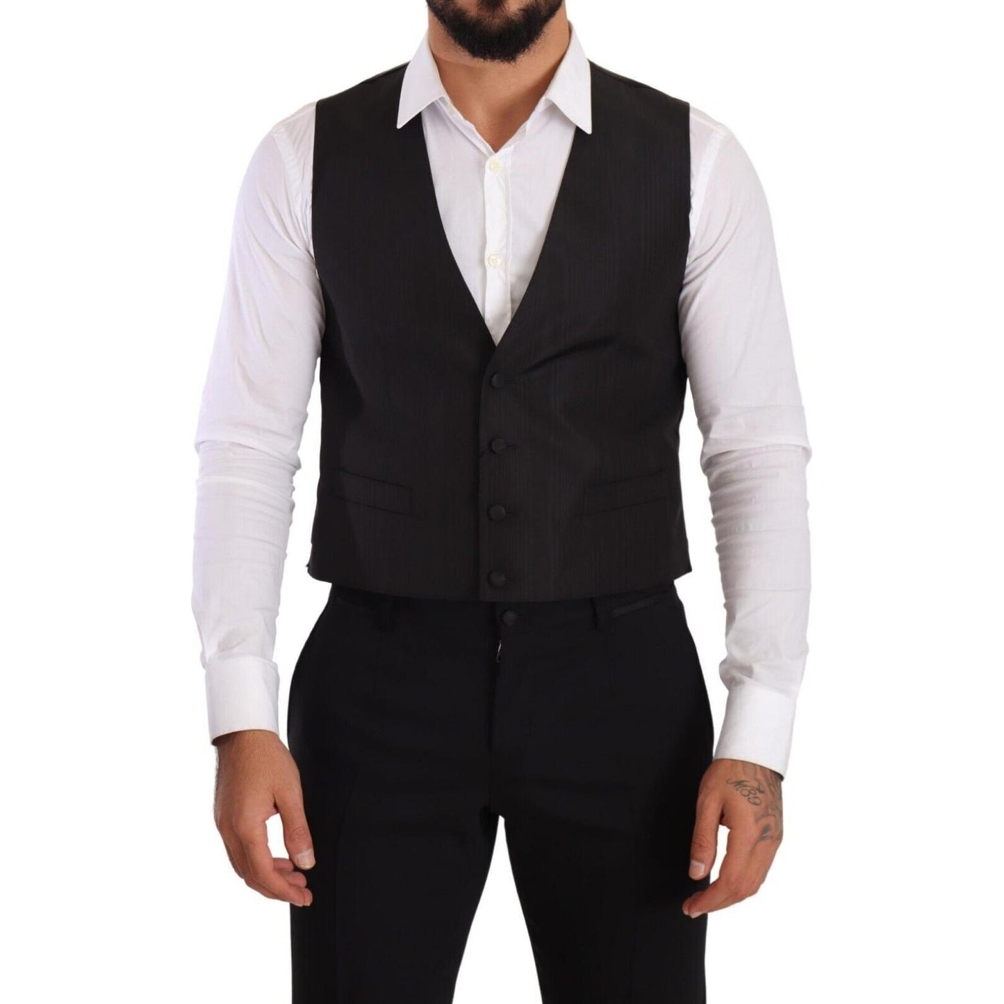 Dolce & Gabbana Gray Silk Slim Fit Waistcoat Formal Vest