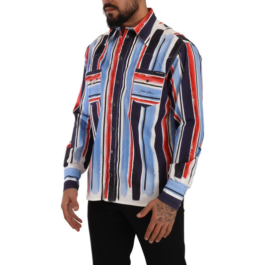 Dolce & Gabbana Red Striped Long Sleeve Cotton Shirt Blue TSH7535- 40